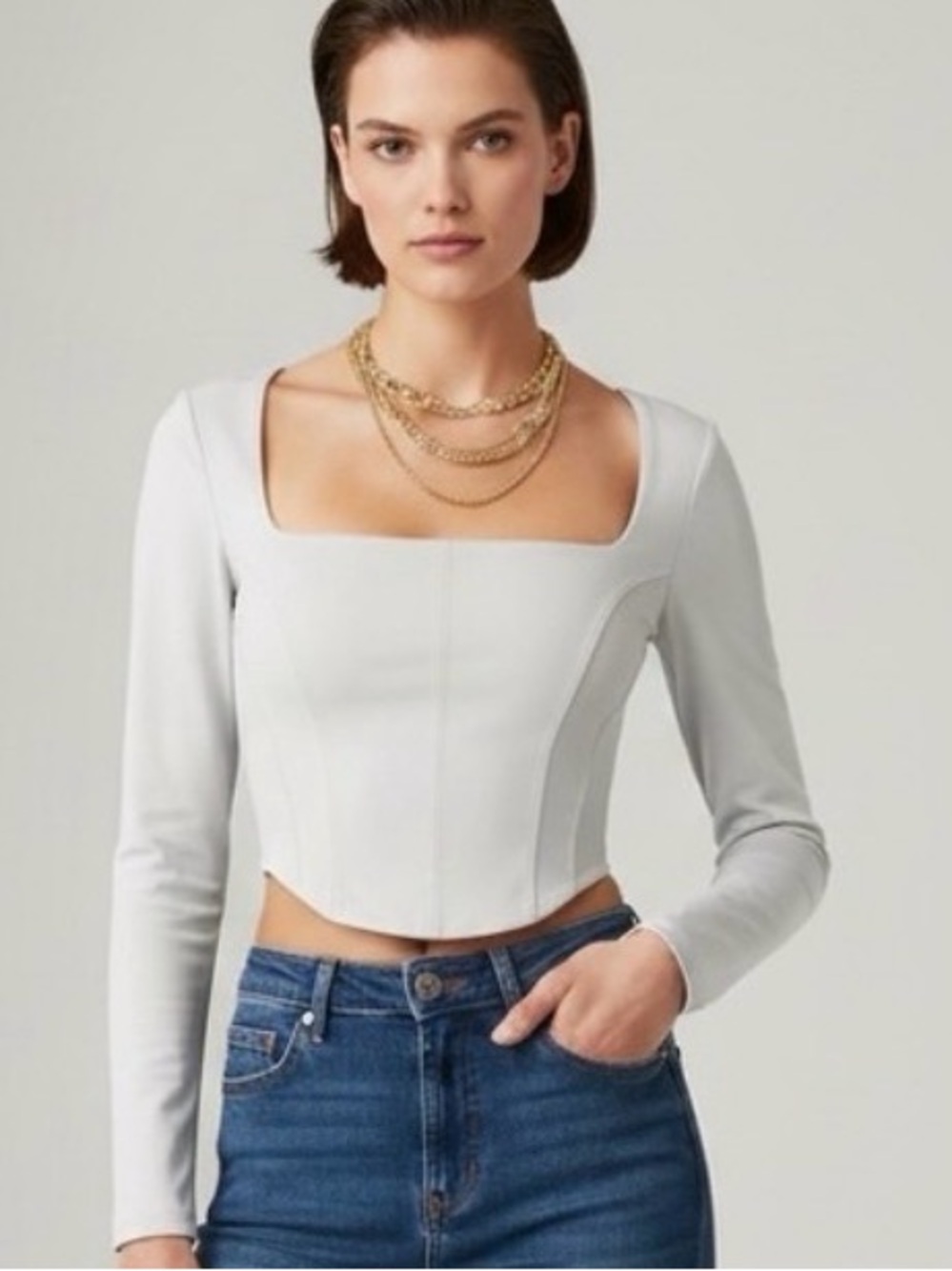 Aritzia Babaton a Contour Long‎ Sleeve square neck corset crop top / luxury/